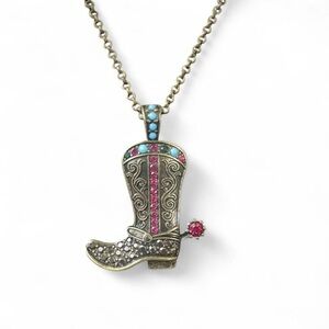 Cowboy Boot Pendant Necklace with Gemstones